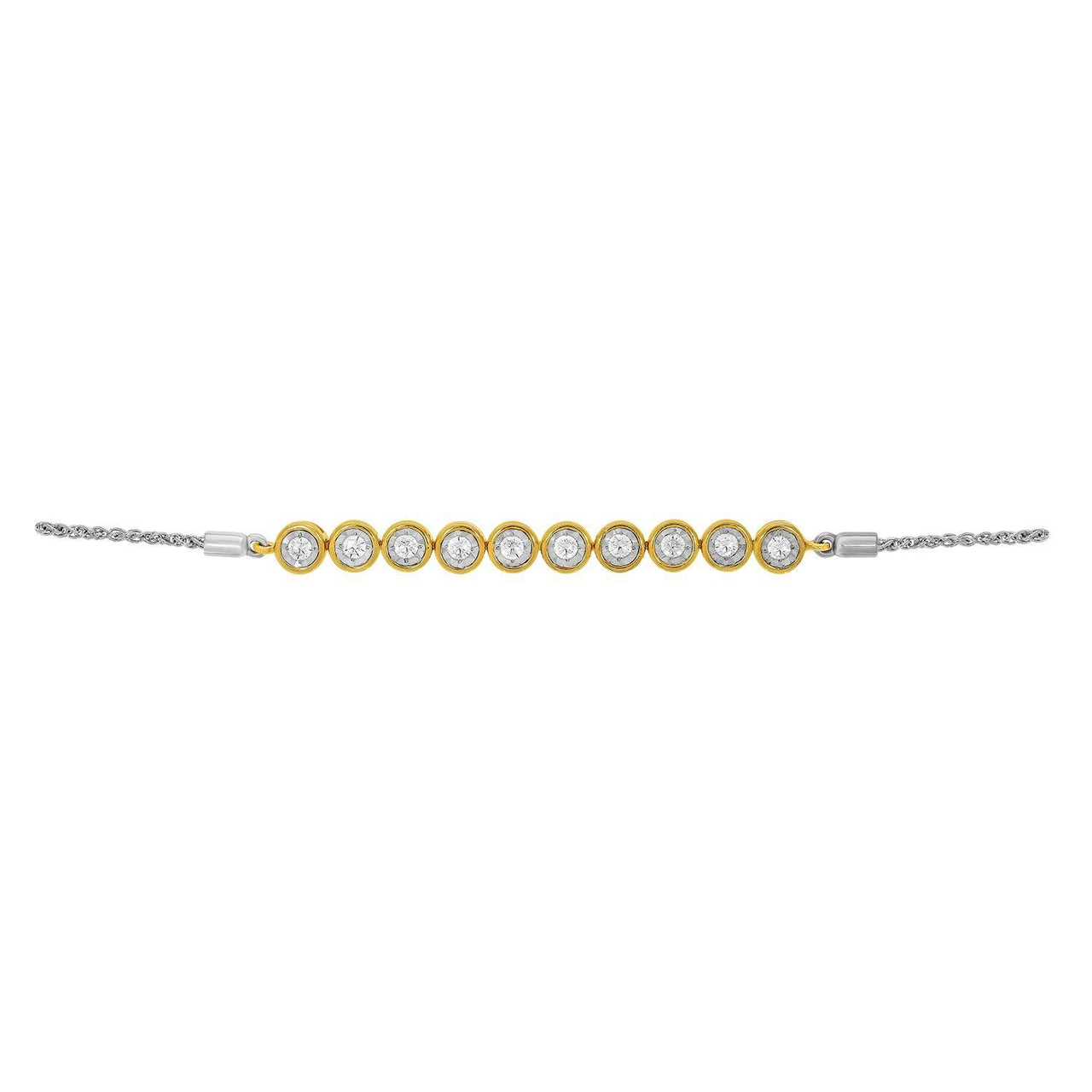 LADIES BRACELET 1/5 CT ROUND DIAMOND SILVER YELLOW GOLD PLATED