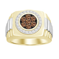 Thumbnail for MEN'S RING 1/2 CT WHITE/CHOCOLATE ROUND DIAMOND 10K TT YELLOW & WHITE GOLD