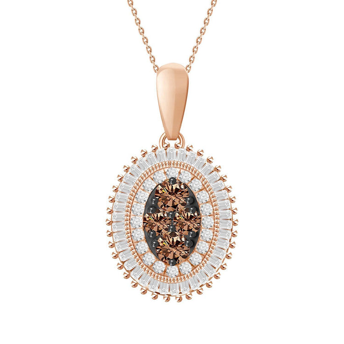 LADIES PENDANT 3/8 CT WHITE/CHOCOLATE ROUND /BAGUETTE DIAMOND 10K ROSE GOLD