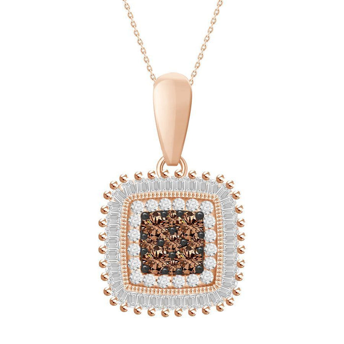 LADIES PENDANT 1/3 CT WHITE/CHOCOLATE ROUND/BAGUETTE DIAMOND 10K ROSE GOLD