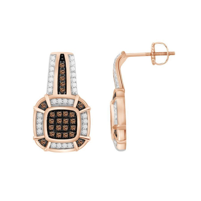 LADIES EARRING 1/3 CT WHITE/CHOCOLATE ROUND DIAMOND 10K ROSE GOLD