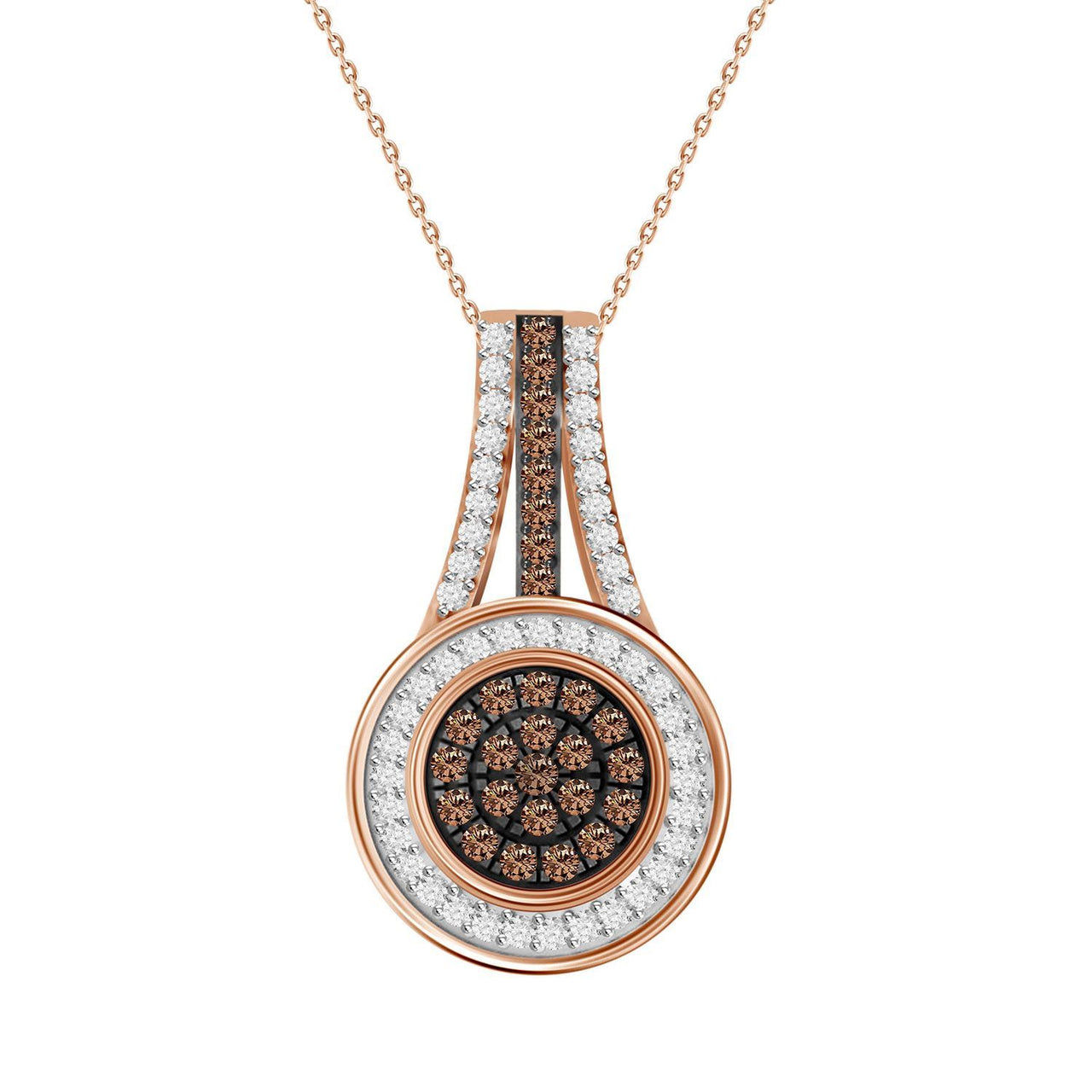 LADIES PENDANT 1/4 CT WHITE/CHOCOLATE ROUND DIAMOND 10K ROSE GOLD