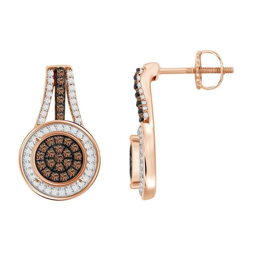 LADIES EARRINGS 1/3 CT WHITE/CHOCOLATE ROUND DIAMOND 10K ROSE GOLD