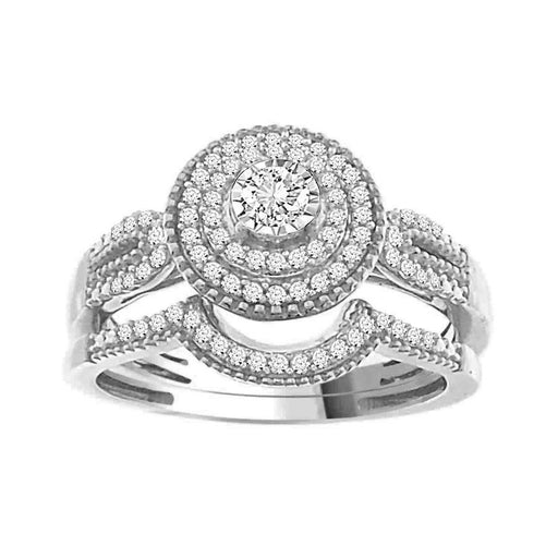 LADIES BRIDAL RING SET 1/3 CT ROUND DIAMOND 10K WHITE GOLD