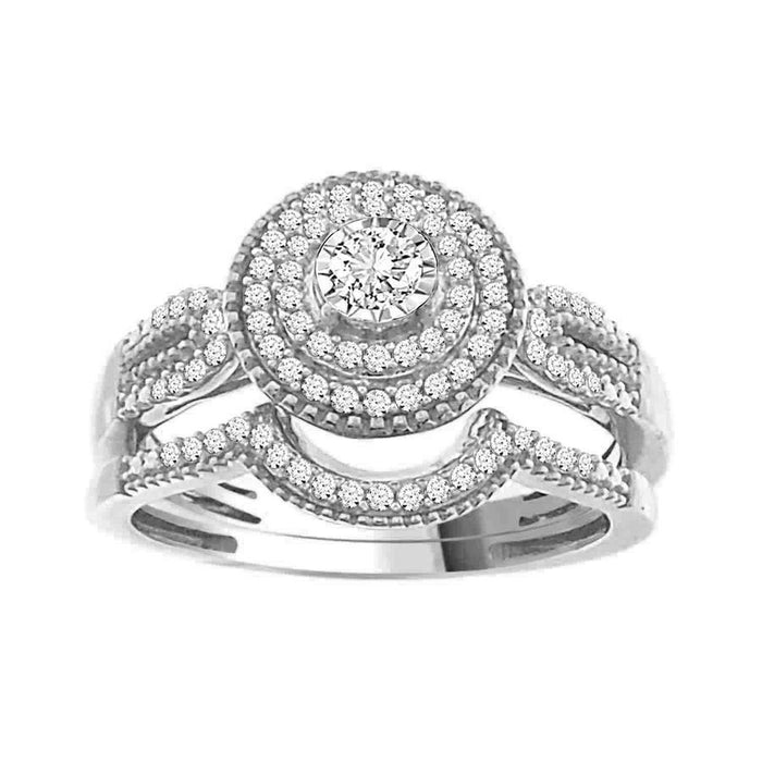 LADIES BRIDAL RING SET 1/3 CT ROUND DIAMOND 10K WHITE GOLD