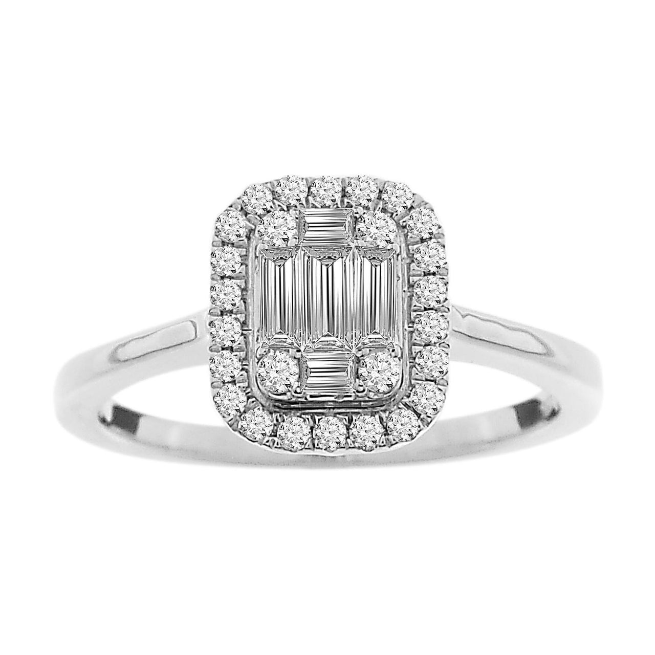 LADIES RING 3/8 CT ROUND/BAGUETTE DIAMOND 14K WHITE GOLD