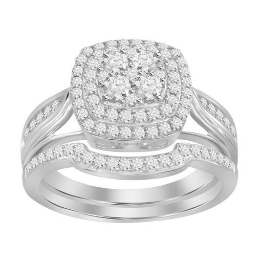 LADIES BRIDAL RING SET 3/4 CT ROUND DIAMOND 14K WHITE GOLD