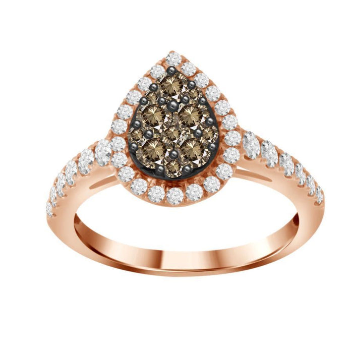 LADIES RING 1 CT WHITE/CHOCOLATE ROUND DIAMOND 10K ROSE GOLD