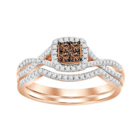 Thumbnail for LADIES BRIDAL RING SET 1/3 CT WHITE/CHOCOLATE ROUND DIAMOND 10K ROSE GOLD