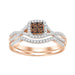 LADIES BRIDAL RING SET 1/3 CT WHITE/CHOCOLATE ROUND DIAMOND 10K ROSE GOLD