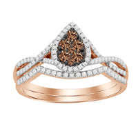 Thumbnail for LADIES BRIDAL RING SET 1/3 CT WHITE/CHOCOLATE ROUND DIAMOND 10K ROSE GOLD