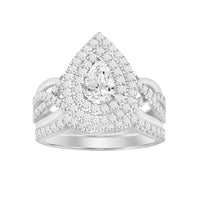 Thumbnail for LADIES BRIDAL RING SET 1 CT ROUND/PEAR DIAMOND 14K WHITE GOLD