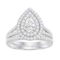 Thumbnail for LADIES BRIDAL RING SET 1 CT ROUND/PEAR DIAMOND 14K WHITE GOLD