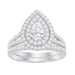 LADIES BRIDAL RING SET 1 CT ROUND/PEAR DIAMOND 14K WHITE GOLD