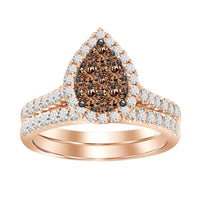 Thumbnail for LADIES BRIDAL RING SET 3/4 CT WHITE/CHOCOLATE ROUND DIAMOND 14K ROSE GOLD