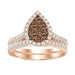 LADIES BRIDAL RING SET 3/4 CT WHITE/CHOCOLATE ROUND DIAMOND 14K ROSE GOLD