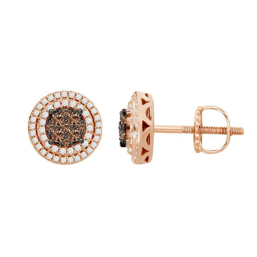 LADIES EARRING 1/2 CT WHITE/CHOCOLATE ROUND DIAMOND 10K ROSE GOLD