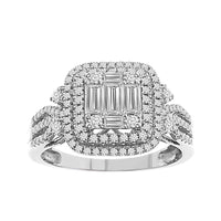 Thumbnail for LADIES BRIDAL RING SET 1 CT ROUND/BAGUETTE DIAMOND 14K WHITE GOLD