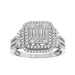 LADIES BRIDAL RING SET 1 CT ROUND/BAGUETTE DIAMOND 14K WHITE GOLD