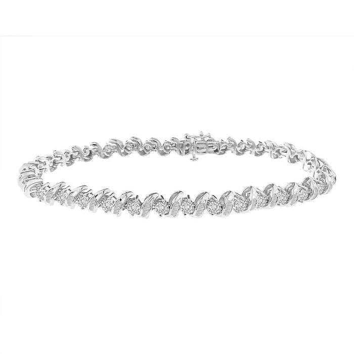 LADIES BRACELET 2 CT ROUND/BAGUETTE DIAMOND 10K WHITE GOLD