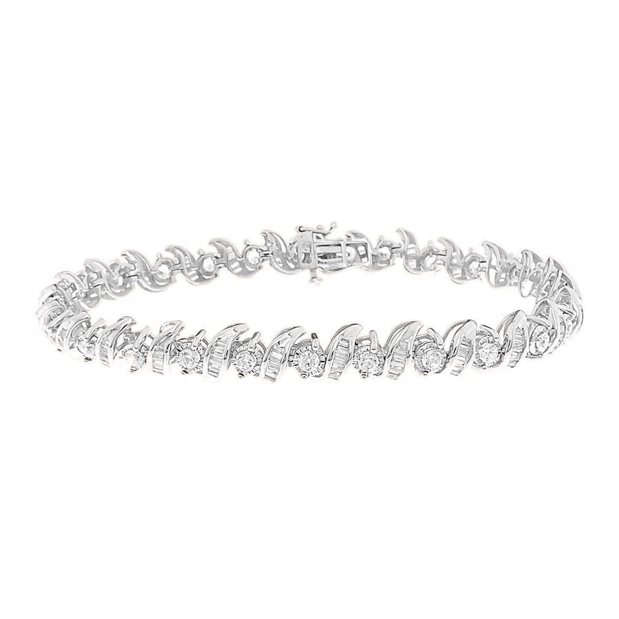 LADIES BRACELET 3 CT ROUND/BAGUETTE DIAMOND 10K WHITE GOLD
