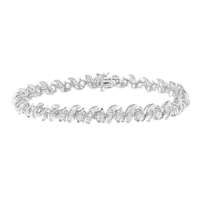 LADIES BRACELET 5 CT ROUND/BAGUETTE DIAMOND 10K WHITE GOLD