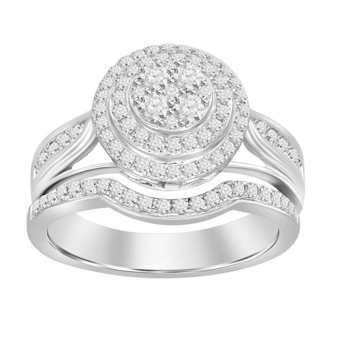 LADIES BRIDAL RING SET 3/4 CT ROUND DIAMOND 14K WHITE GOLD