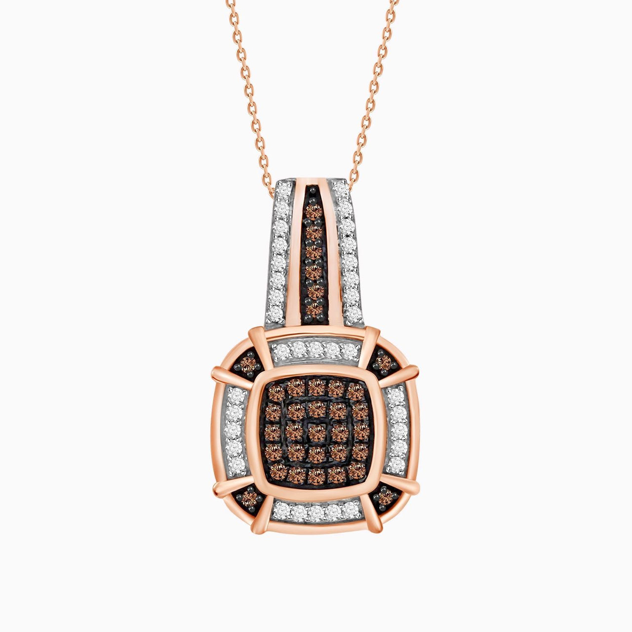 LADIES PENDANT 1/4 CT WHITE/CHOCOLATE ROUND DIAMOND 10K ROSE GOLD