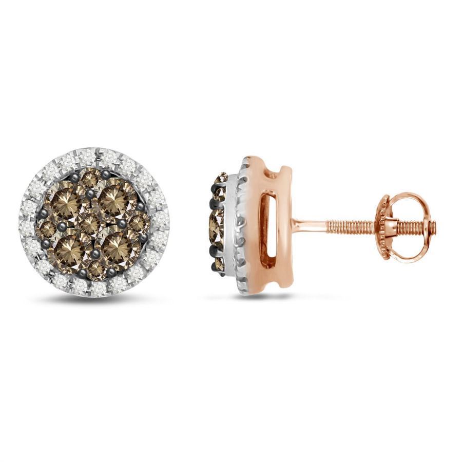 LADIES EARRING 1/2 CT ROUND/CAPPUCCINO DIAMOND 14K ROSE GOLD