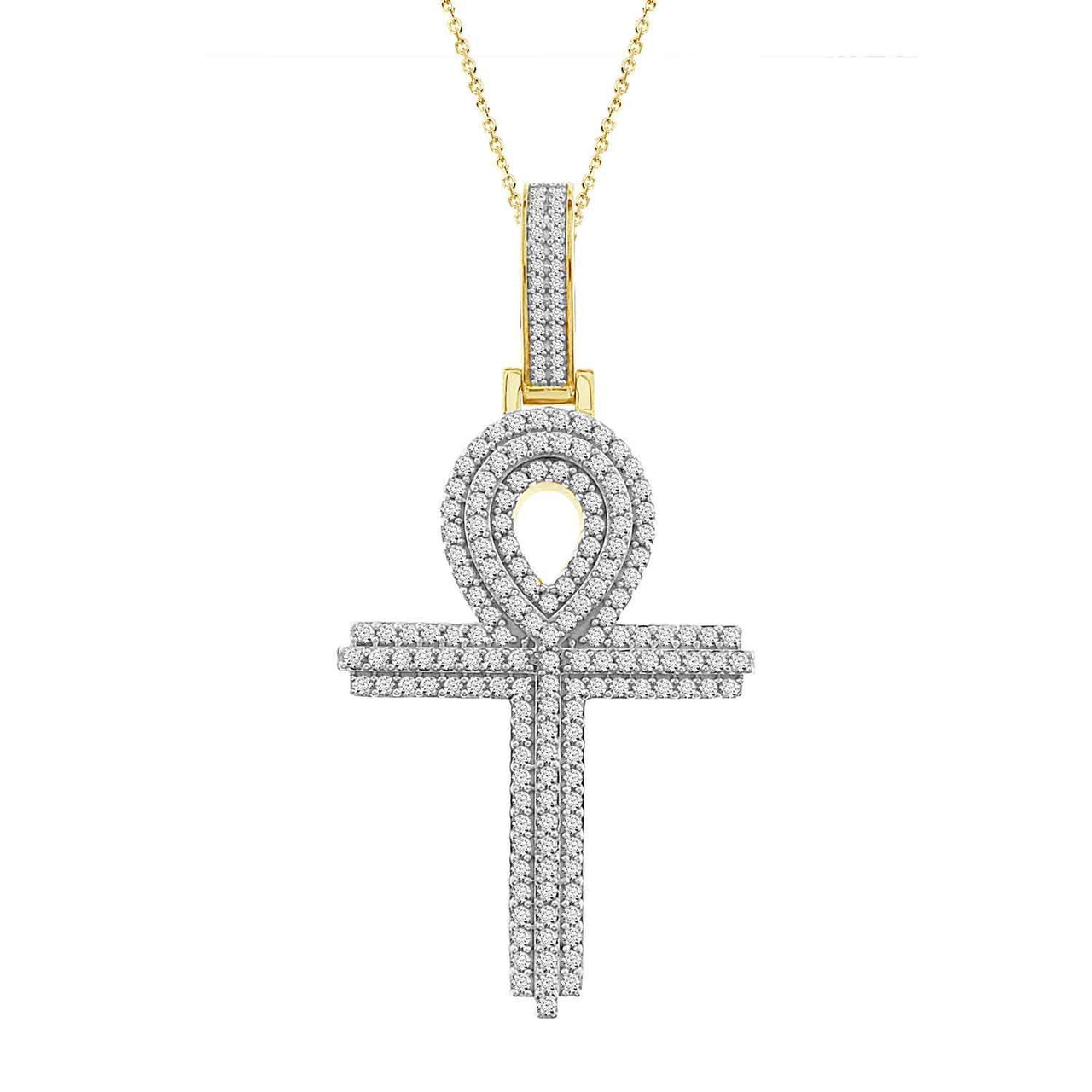 MEN'S CROSS 1 1/2CT ROUND DIAMOND 10K YELLOW GOLD
