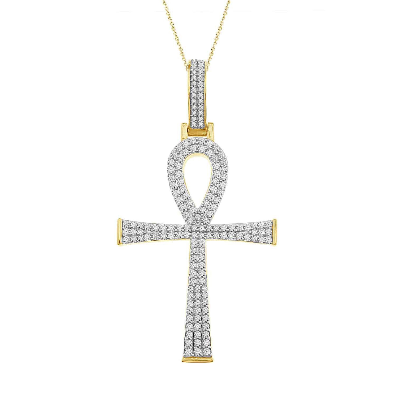 MEN'S CROSS 1CT ROUND DIAMOND 10K YELLOW GOLD