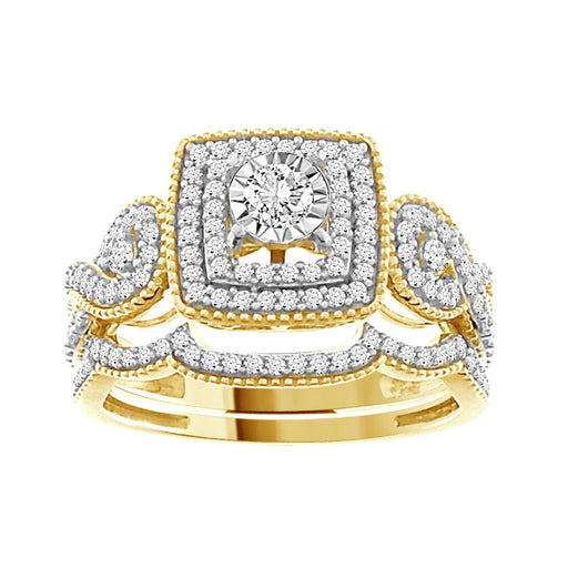 LADIES BRIDAL RING SET 1/2 CT ROUND DIAMOND 14K YELLOW GOLD