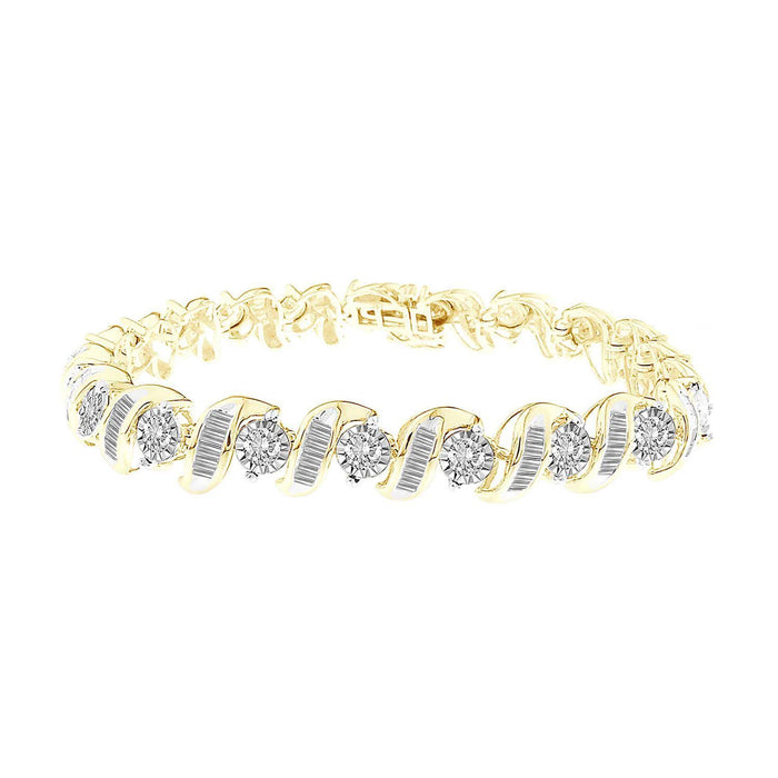 LADIES BRACELET 5 CT ROUND/BAGUETTE DIAMOND 10K YELLOW GOLD