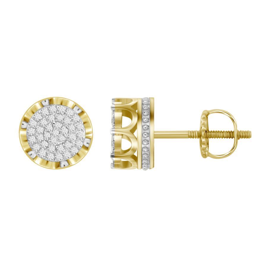MEN'S EARRINGS 1/4 CT ROUND DIAMOND 10K YELLOW GOLD