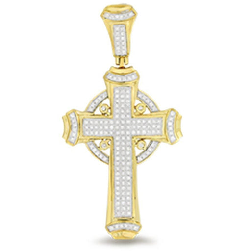 MEN'S CROSS 1/2 CT ROUND DIAMOND 10K YELLOW GOLD