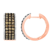 Thumbnail for LADIES HOOPS 2 CT WHITE/CHOCOLATE ROUND DIAMOND 14K ROSE GOLD