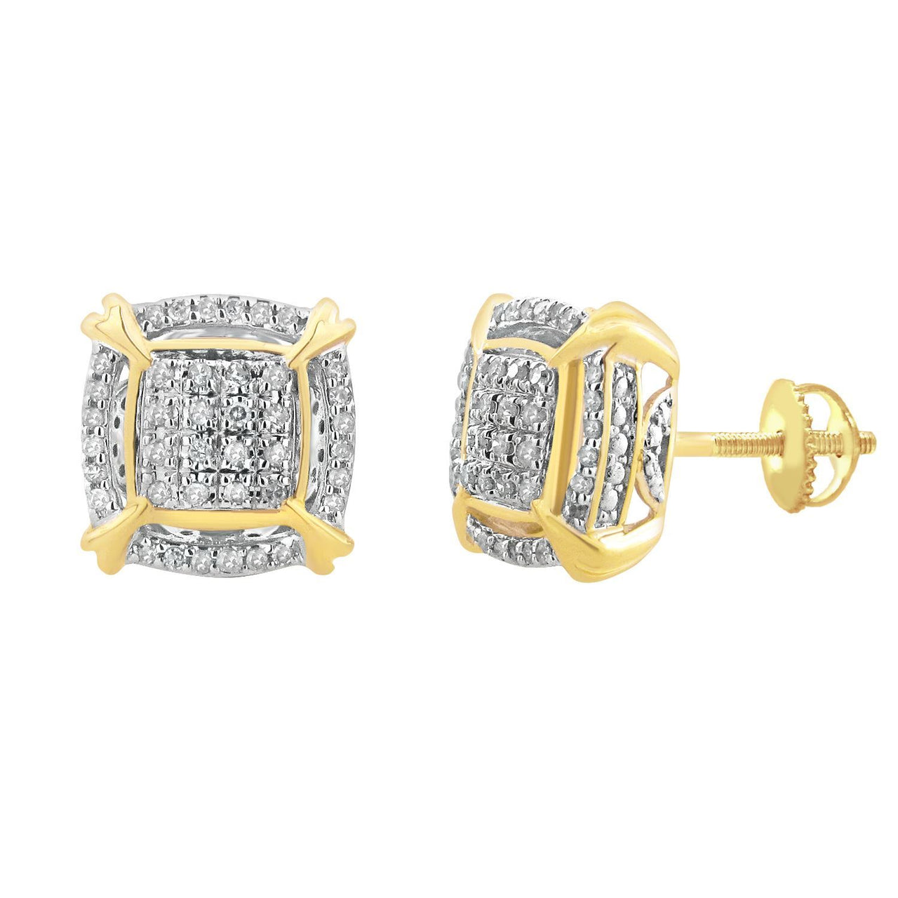 LADIES EARRINGS 1/4 CT ROUND DIAMOND 10K YELLOW GOLD