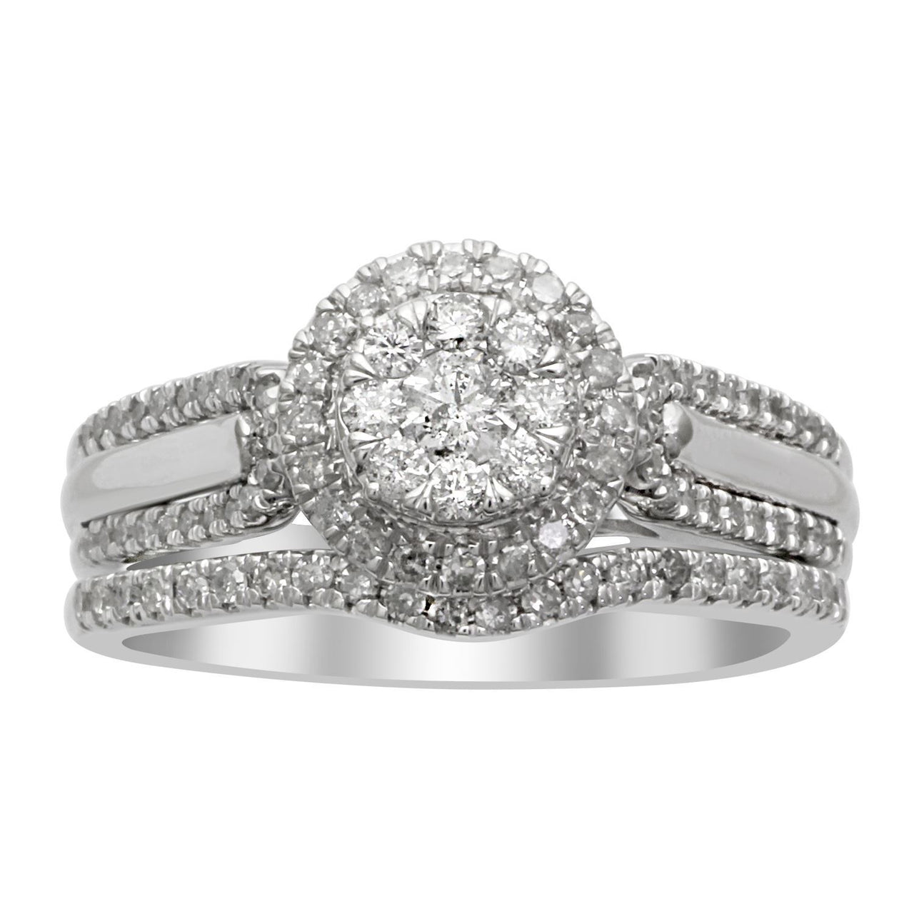 LADIES BRIDAL RING SET 5/8 CT ROUND DIAMOND 10K WHITE GOLD