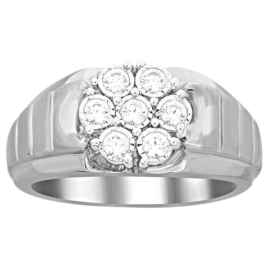 MEN'S RING 1/2 CT ROUND DIAMOND SILVER