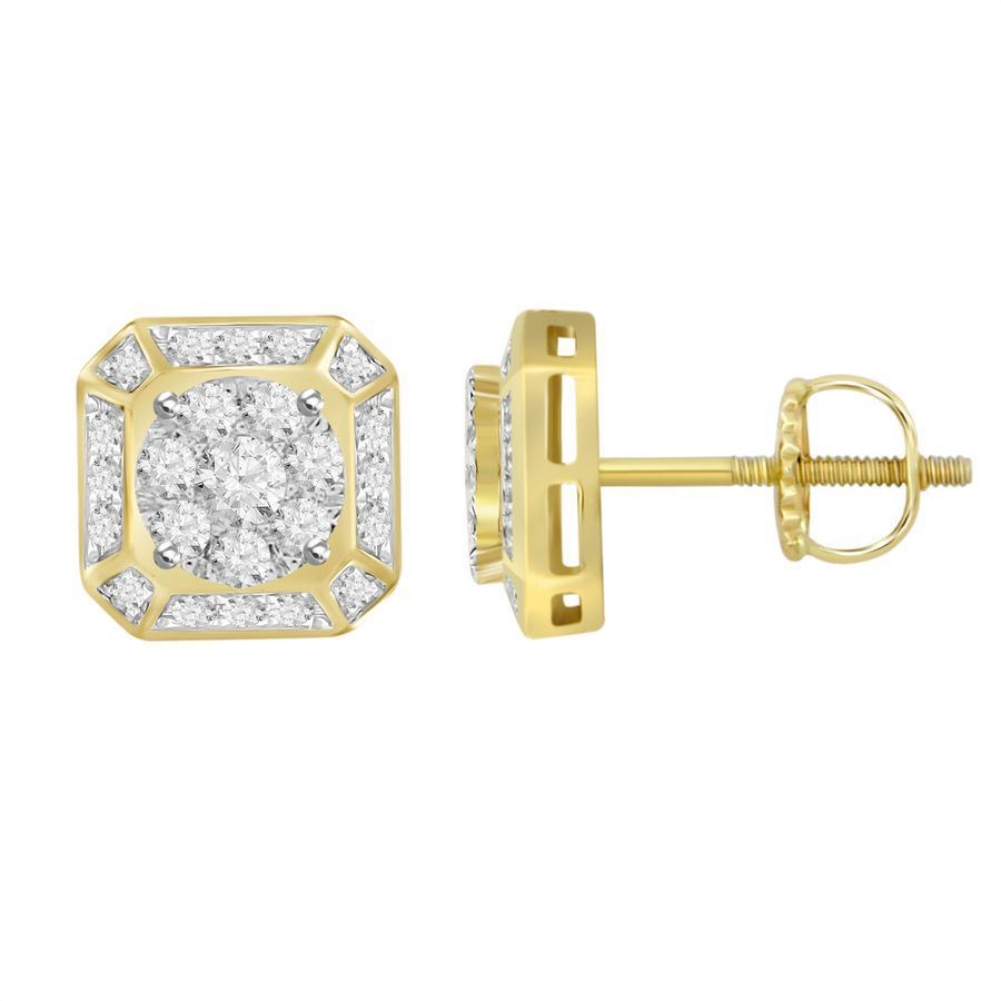 MEN'S EARRINGS 1/2 CT ROUND DIAMOND 10K YELLOW GOLD