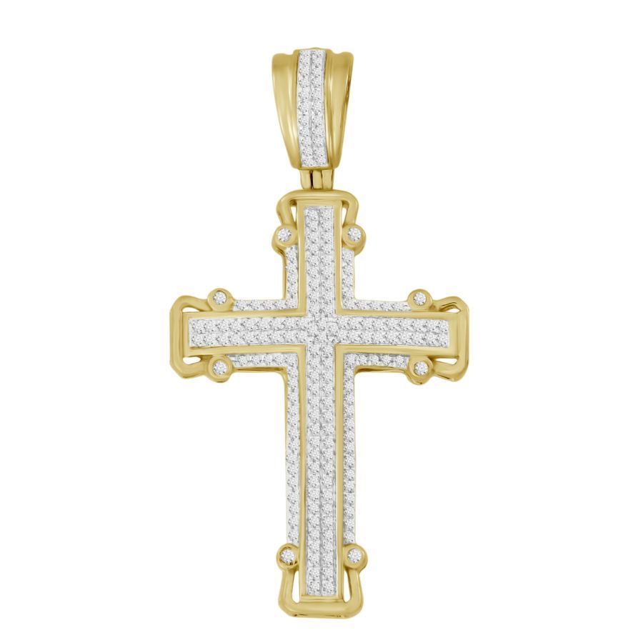 MEN'S CROSS 1/2 CT ROUND DIAMOND 10K YELLOW GOLD