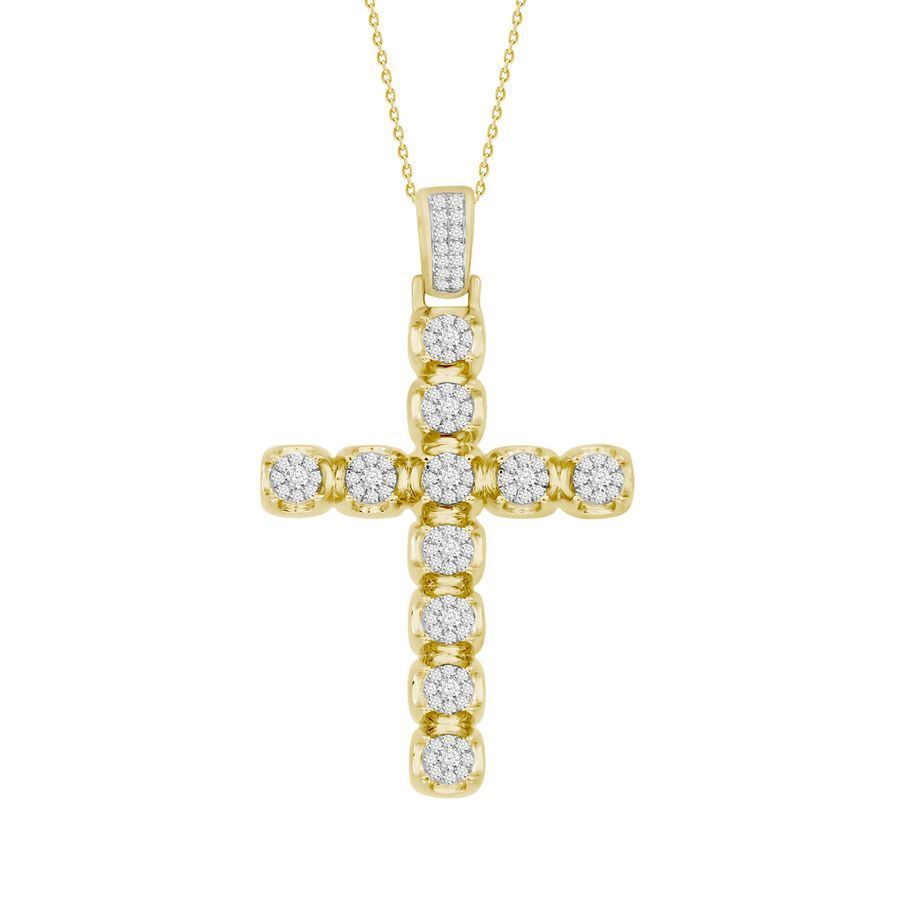 MEN'S CROSS 3/4 CT ROUND DIAMOND 14K YELLOW GOLD