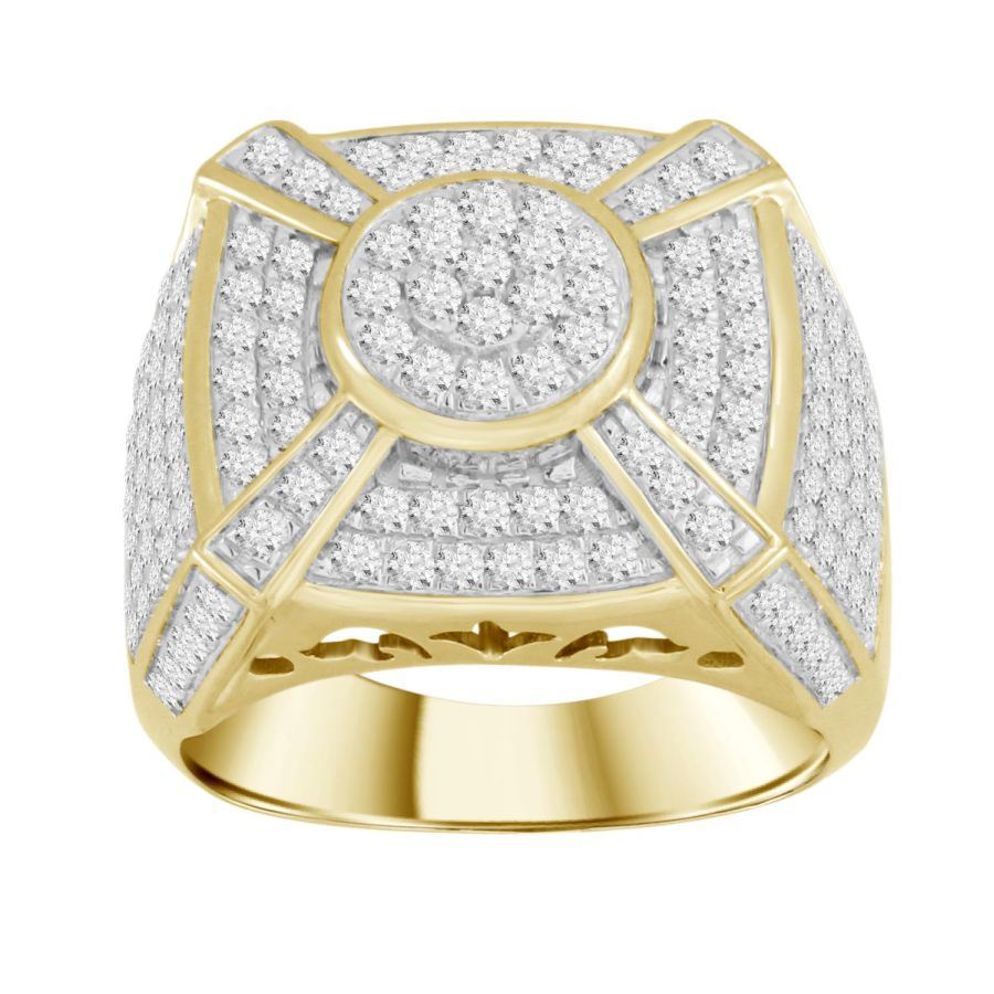 MEN'S RING 2 CT ROUND DIAMOND 10K YELLOW GOLD