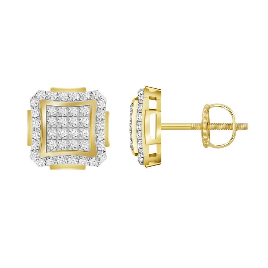 MEN'S EARRINGS 1/4 CT ROUND DIAMOND 10K YELLOW GOLD