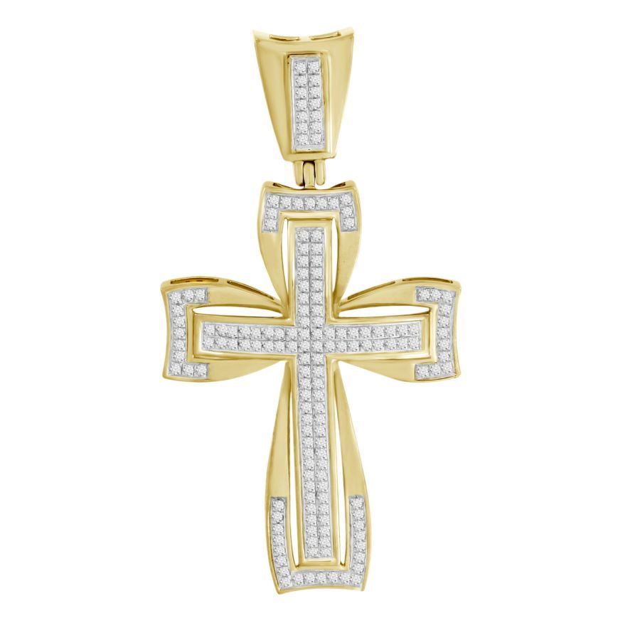 MEN'S CROSS 1/2 CT ROUND DIAMOND 10K YELLOW GOLD