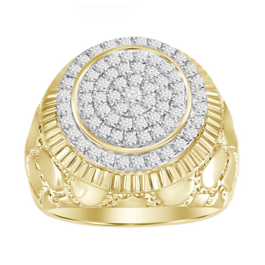 MEN'S RING 1 CT ROUND DIAMOND 10K YELLOW GOLD