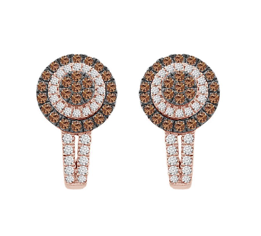 LADIES EARRING 1 CT WHITE/CHOCOLATE ROUND DIAMOND 10KROSE GOLD