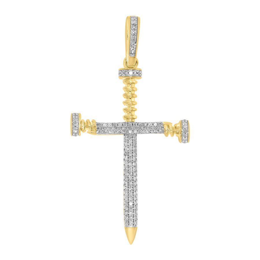 MEN'S CROSS 3/8 CT ROUND DIAMOND 10K YELLOW GOLD
