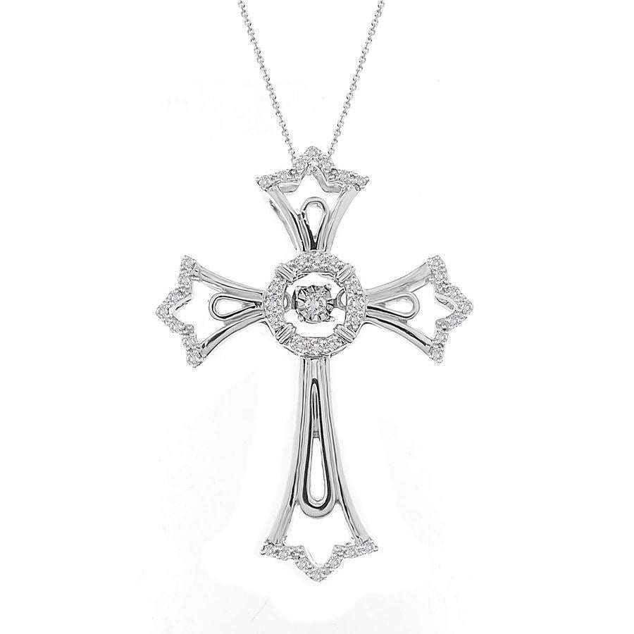 LADIES CROSS PENDANT 1/6 CT ROUND DIAMOND 10K WHITE GOLD
