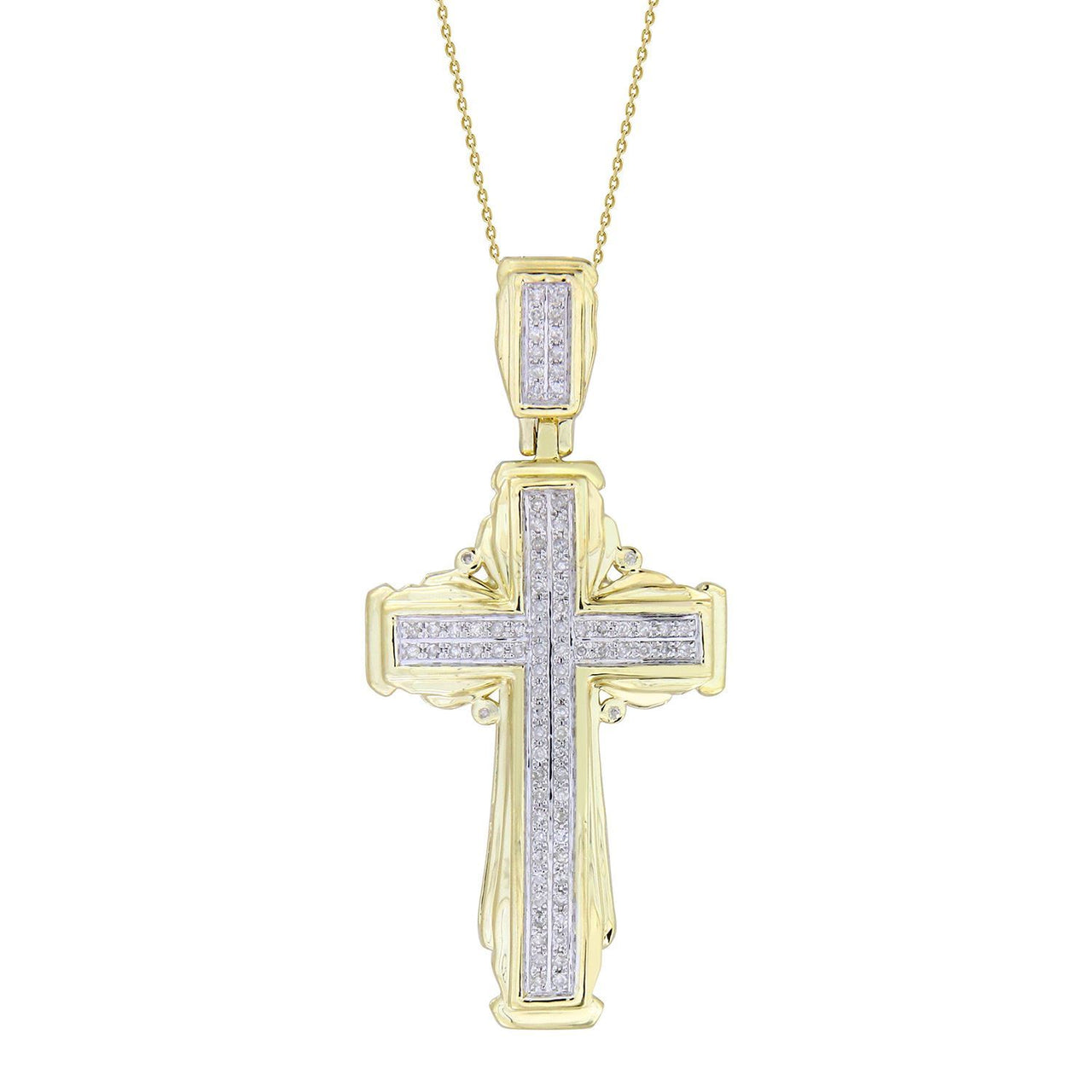 MEN'S CROSS 1/3 CT ROUND DIAMOND 10K YELLOW GOLD